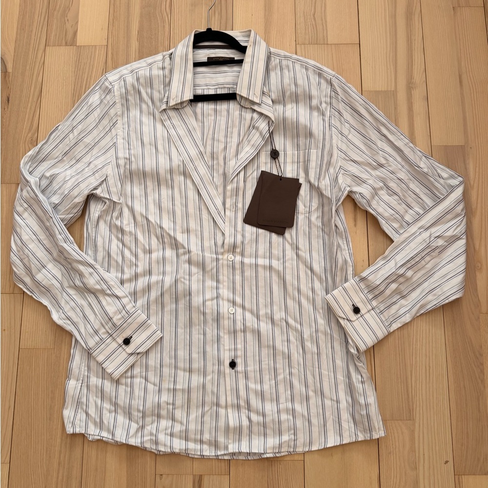 NWT Louis Vuitton Men's White and Blue Striped Shirt - stains - see pictures